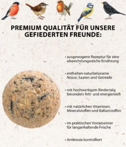 Dehner Natura Premium Wildvogelfutter Kraft-Meisenknödel im Eimer, mit Netz, 30 Stk.