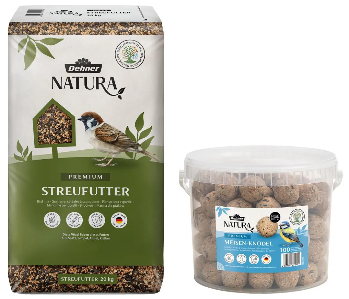 Dehner Natura Premium Wildvogelfutter-Set, Meisenknödel & Streufutter, 2-teilig