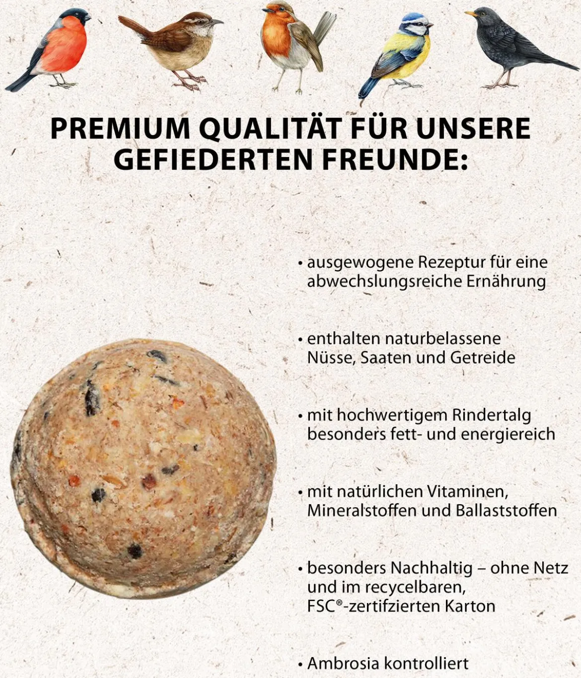 Dehner Natura Premium Wildvogelfutter Meisenknödel im Karton, ohne Netz