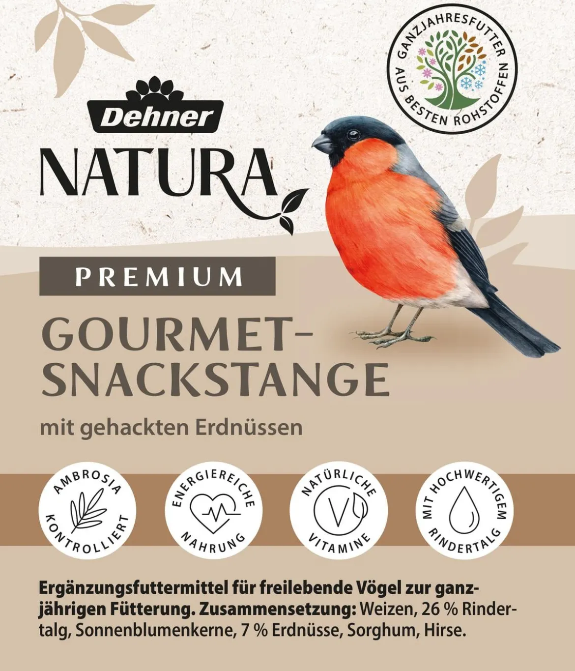 Dehner Natura Premium Wildvogelfutter Gourmet-Snackstange mit gehackten Erdnüssen
