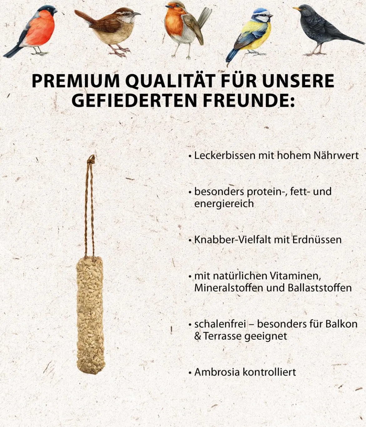 Dehner Natura Premium Wildvogelfutter Gourmet-Snackstange mit gehackten Erdnüssen