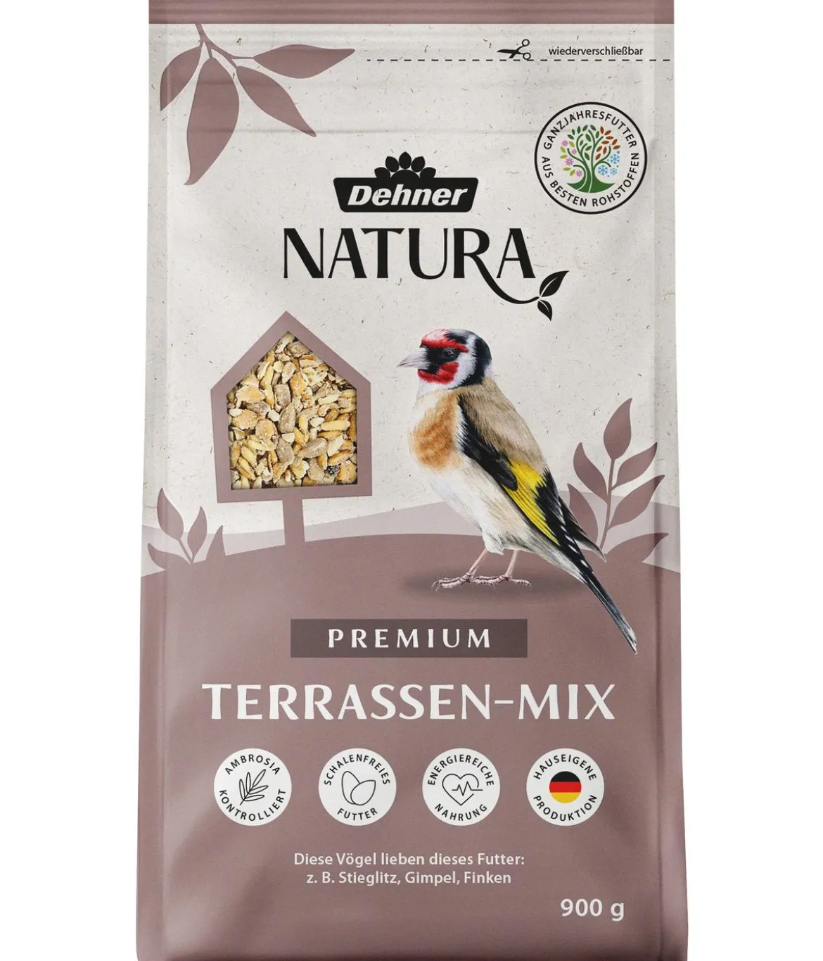 Dehner Natura Premium Wildvogelfutter Ganzjahresfutter Terrassen-Mix, 900 g