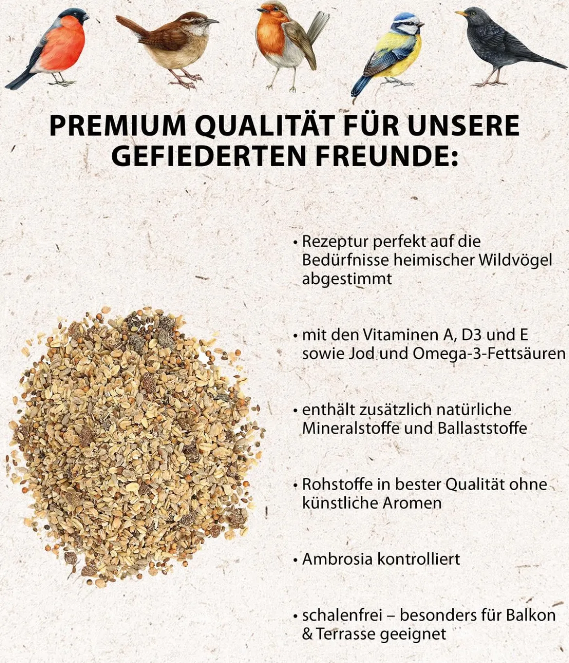 Dehner Natura Premium Wildvogelfutter Ganzjahresfutter Vitamin-Mix, 900 g