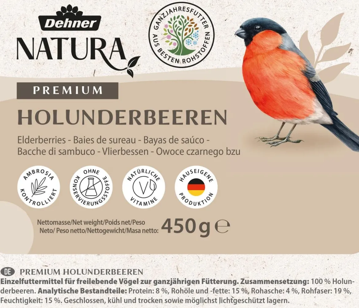 Dehner Natura Premium Wildvogel Ganzjahresfutter Holunderbeeren, 450 g