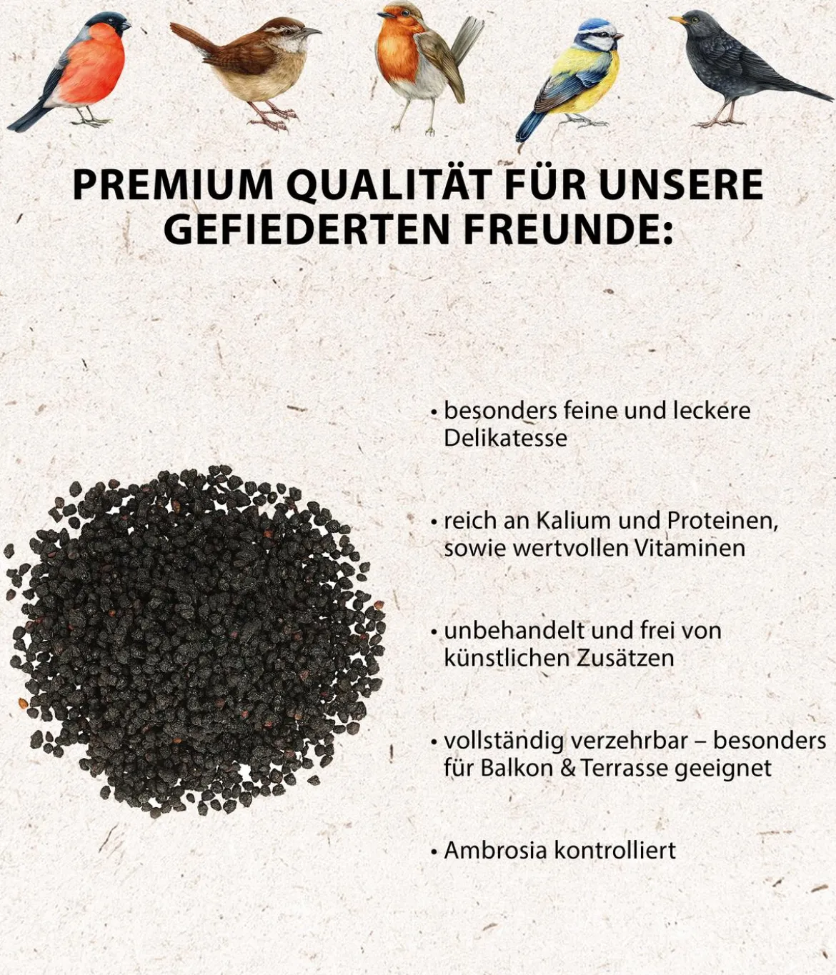 Dehner Natura Premium Wildvogel Ganzjahresfutter Holunderbeeren, 450 g