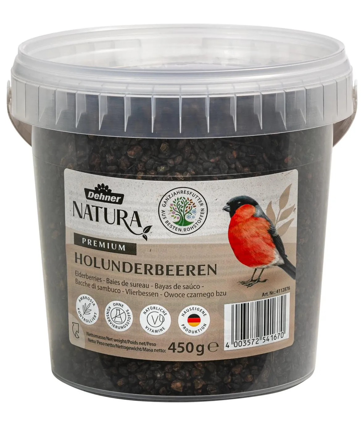 Dehner Natura Premium Wildvogel Ganzjahresfutter Holunderbeeren, 450 g