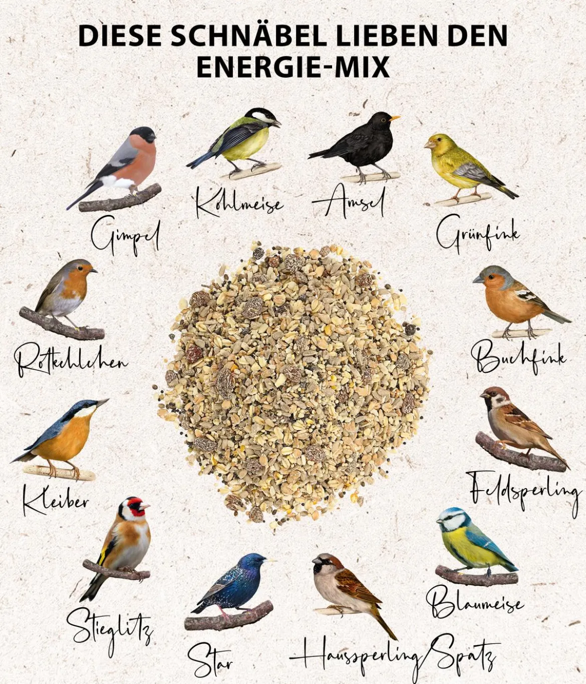 Dehner Natura Premium Wildvogelfutter Ganzjahresfutter Energie-Mix, 900 g