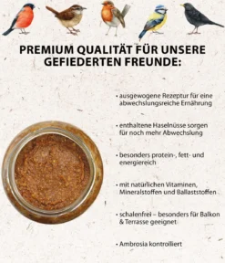 Dehner Natura Premium Wildvogelfutter Erdnussbutter im Glas, Haselnuss, 8 x 340 g