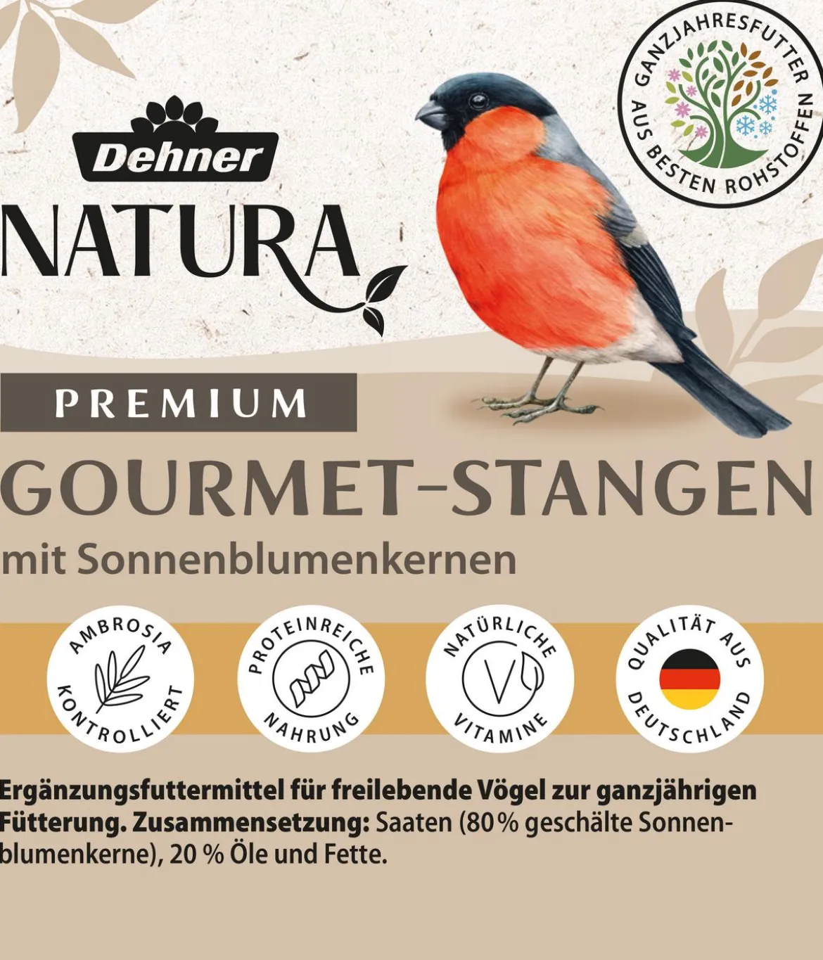 Dehner Natura Premium Wildvogelfutter Gourmet-Stangen mit Sonnenblumenkernen, 200 g