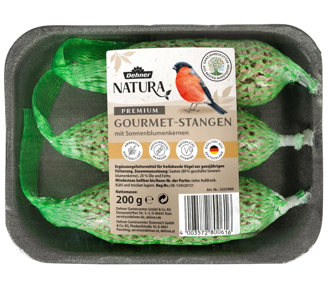 Dehner Natura Premium Wildvogelfutter Gourmet-Stangen mit Sonnenblumenkernen, 200 g