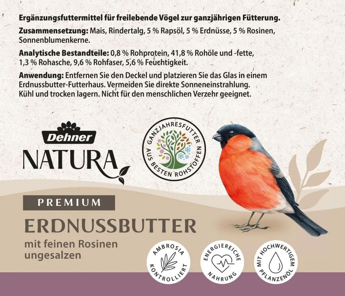 Dehner Natura Premium Wildvogelfutter Erdnussbutter im Glas, 3 x 2 Stk.