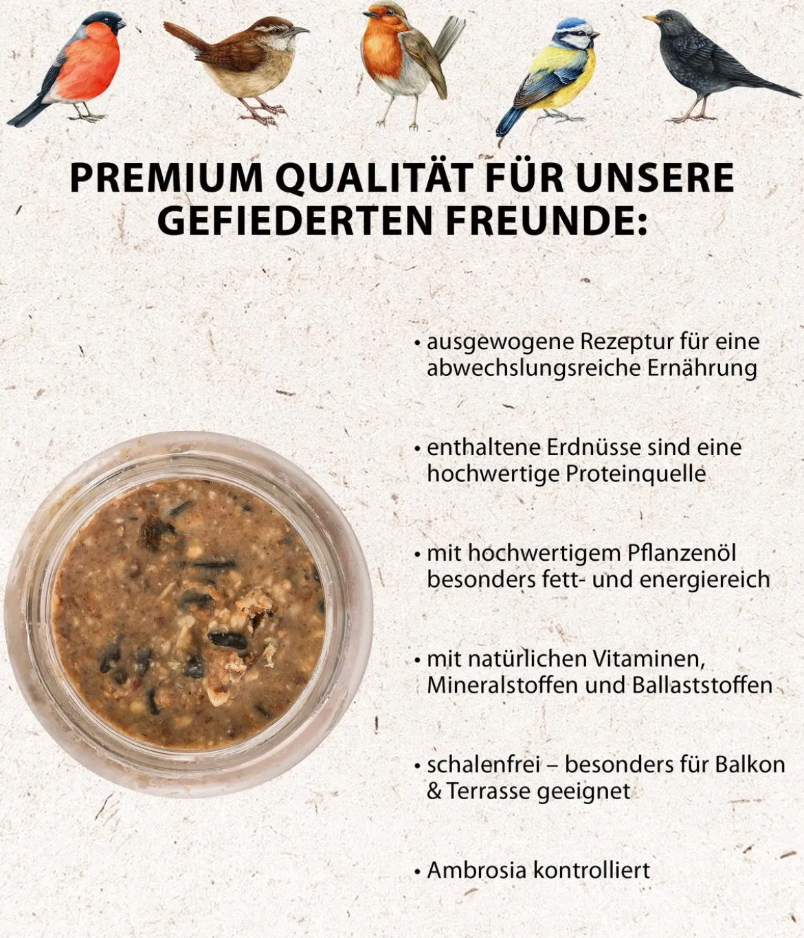 Dehner Natura Premium Wildvogelfutter Erdnussbutter im Glas, 3 x 2 Stk.
