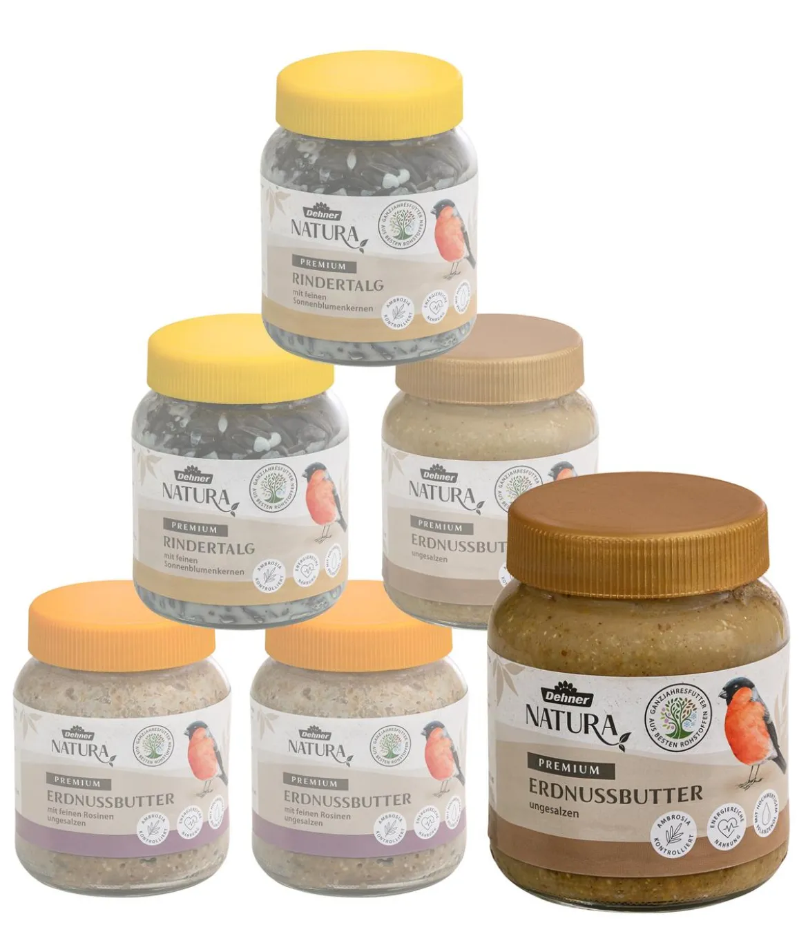 Dehner Natura Premium Wildvogelfutter Erdnussbutter im Glas, 3 x 2 Stk.