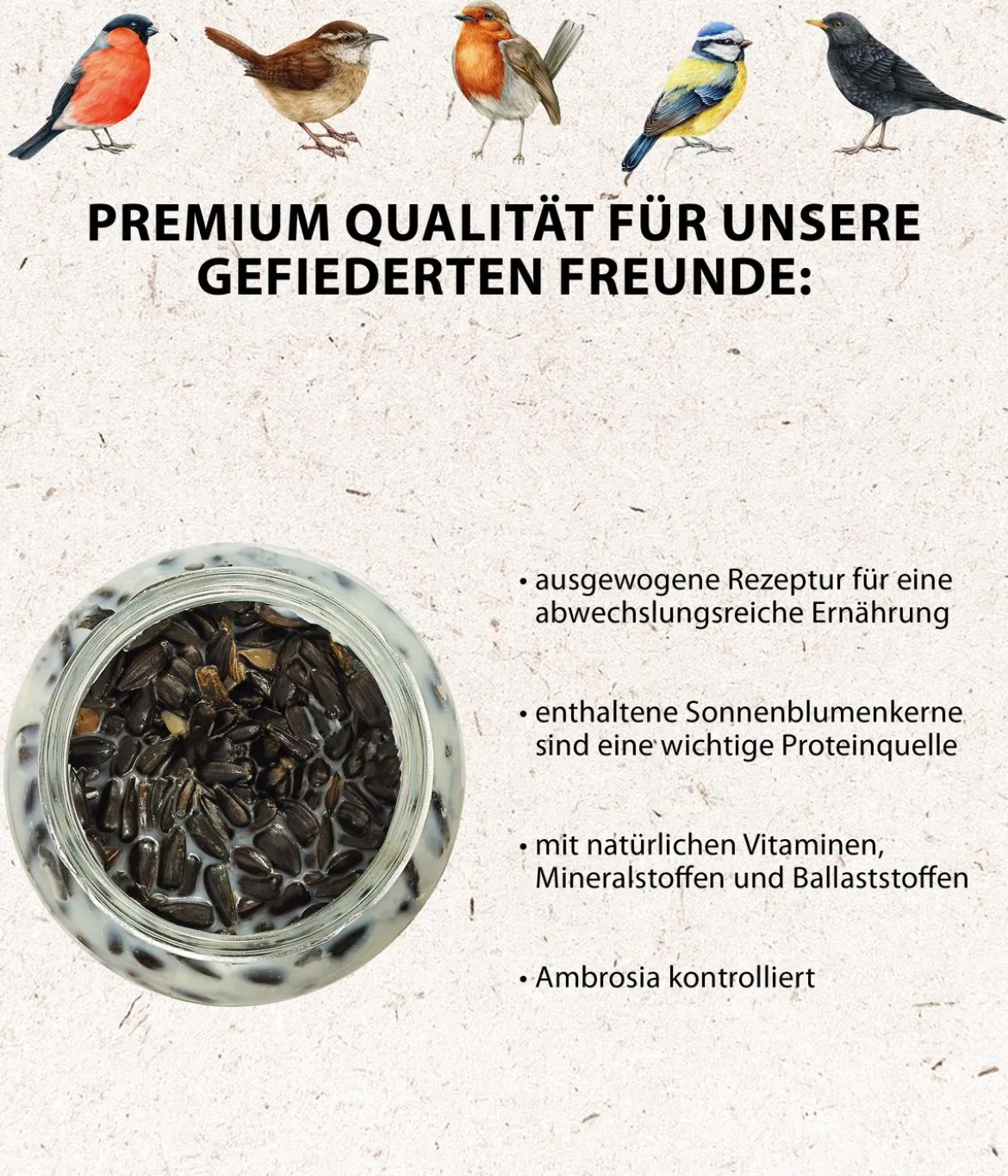 Dehner Natura Premium Wildvogelfutter Erdnussbutter im Glas, 3 x 2 Stk.