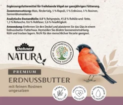 Dehner Natura Premium Wildvogelfutter Erdnussbutter im Glas, Rosine, 8 x 340 g