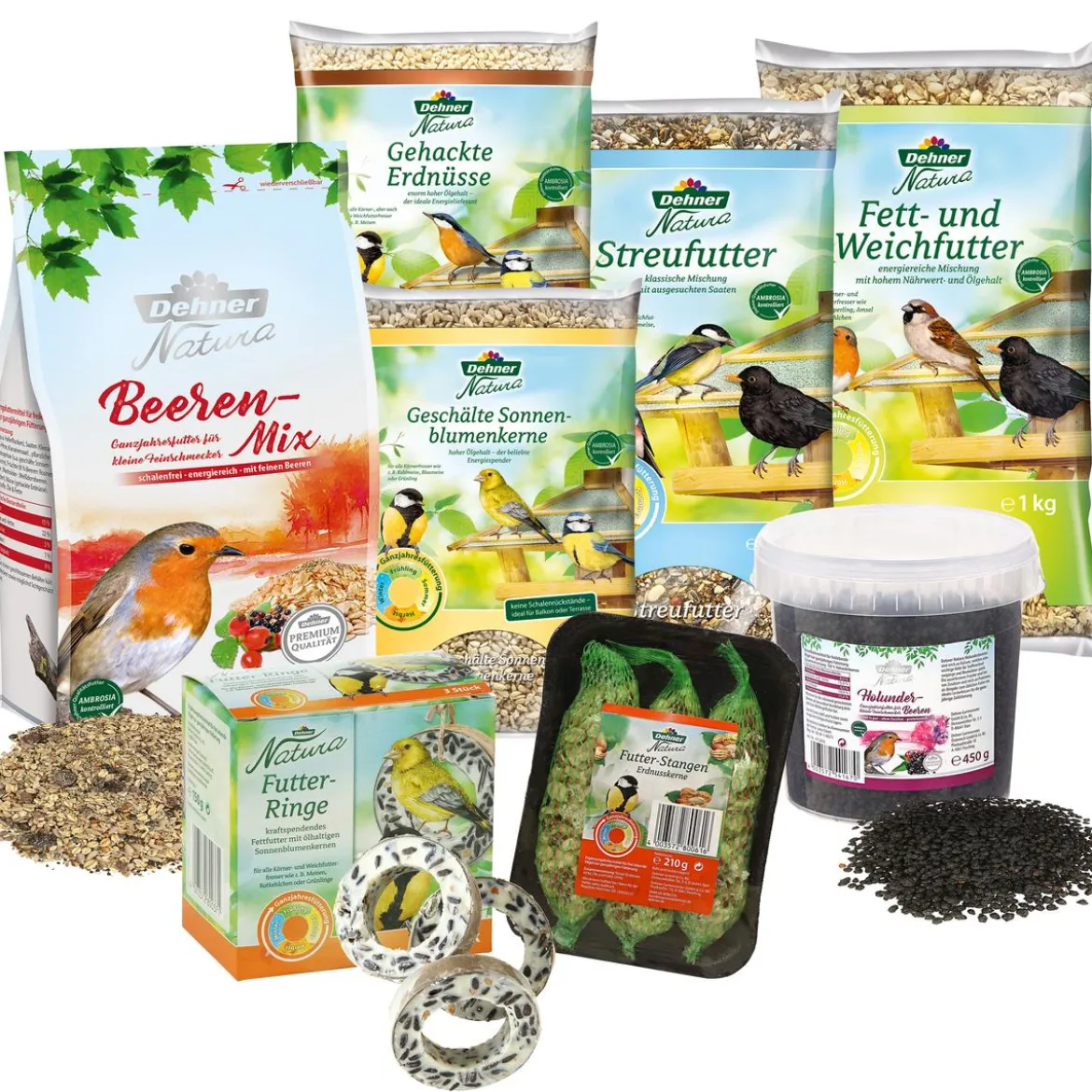 Dehner Natura Premium Wildvogelfutter Futterbuffet Maxi, 8-teilig