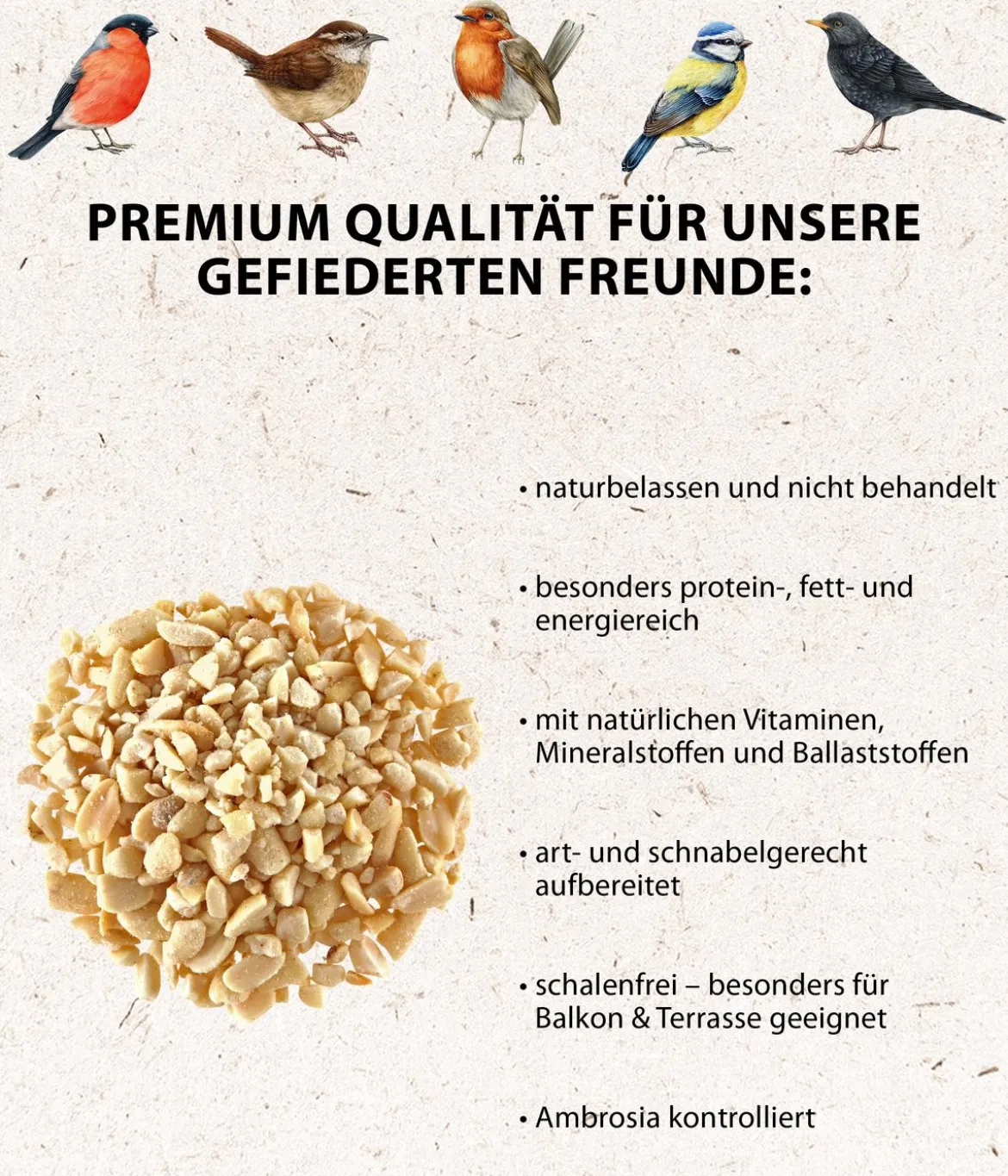 Dehner Natura Premium Wildvogelfutter Gehackte Erdnüsse im Eimer, 5 l