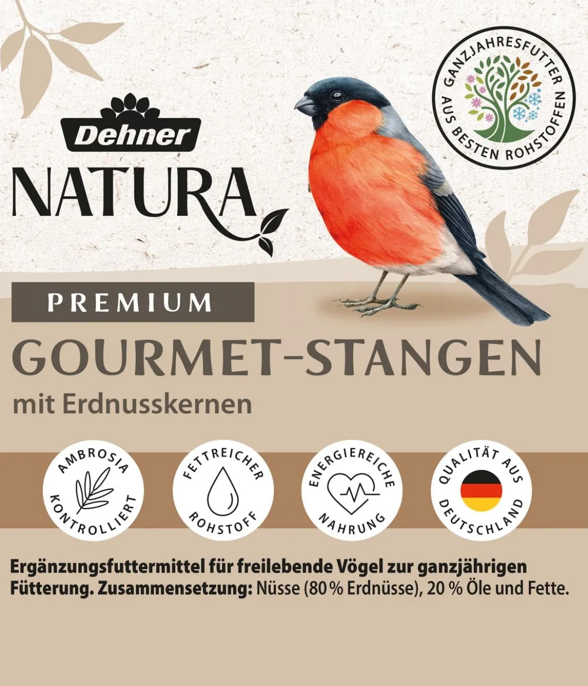 Dehner Natura Premium Wildvogelfutter Gourmet-Stangen mit Erdnusskernen, 200 g