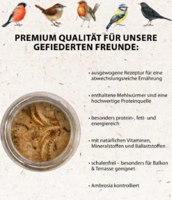 Dehner Natura Premium Wildvogelfutter Erdnussbutter im Glas, Mehlwürmer, 8 x 340 g