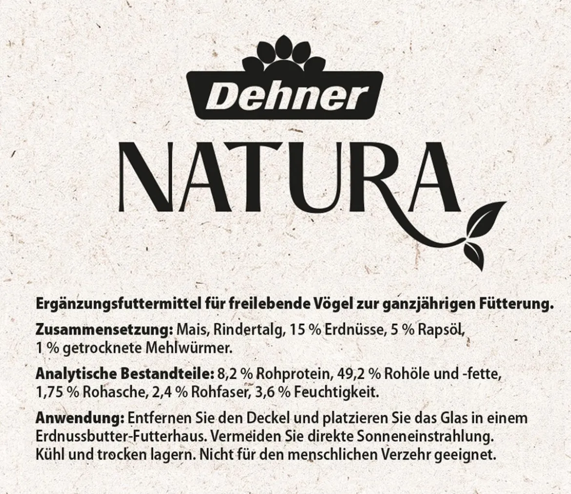 Dehner Natura Premium Wildvogelfutter Erdnussbutter im Glas, Mehlwürmer, 8 x 340 g