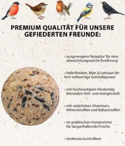 Dehner Natura Premium Wildvogelfutter Müsli-Meisenknödel im Eimer, mit Netz, 30 Stk.
