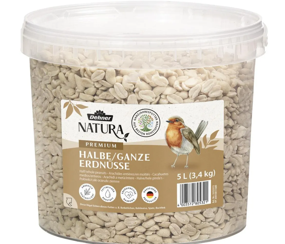 Dehner Natura Premium Wildvogelfutter Halbe/Ganze Erdnüsse, 5 l