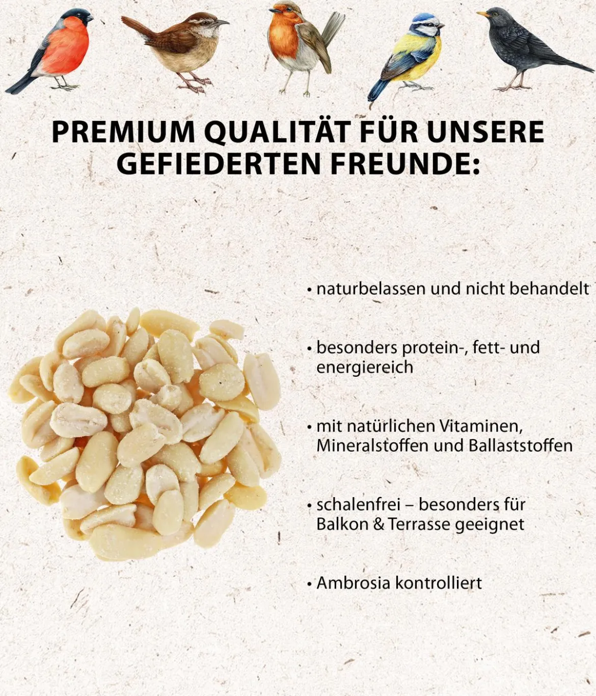 Dehner Natura Premium Wildvogelfutter Halbe/Ganze Erdnüsse, 5 l