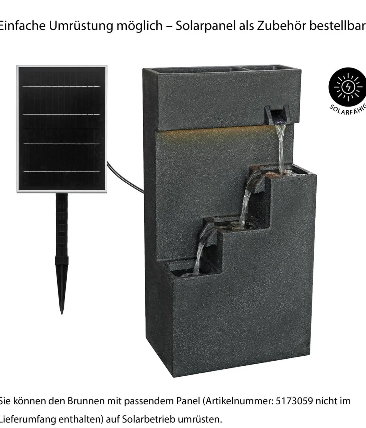 Dehner Polyethylen-Gartenbrunnen Gradino, solarfähig, ca. H80,5 cm
