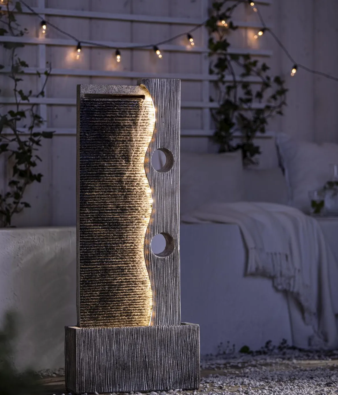 Dehner Polyresin-Gartenbrunnen Eclipse, solarfähig, ca. H100 cm