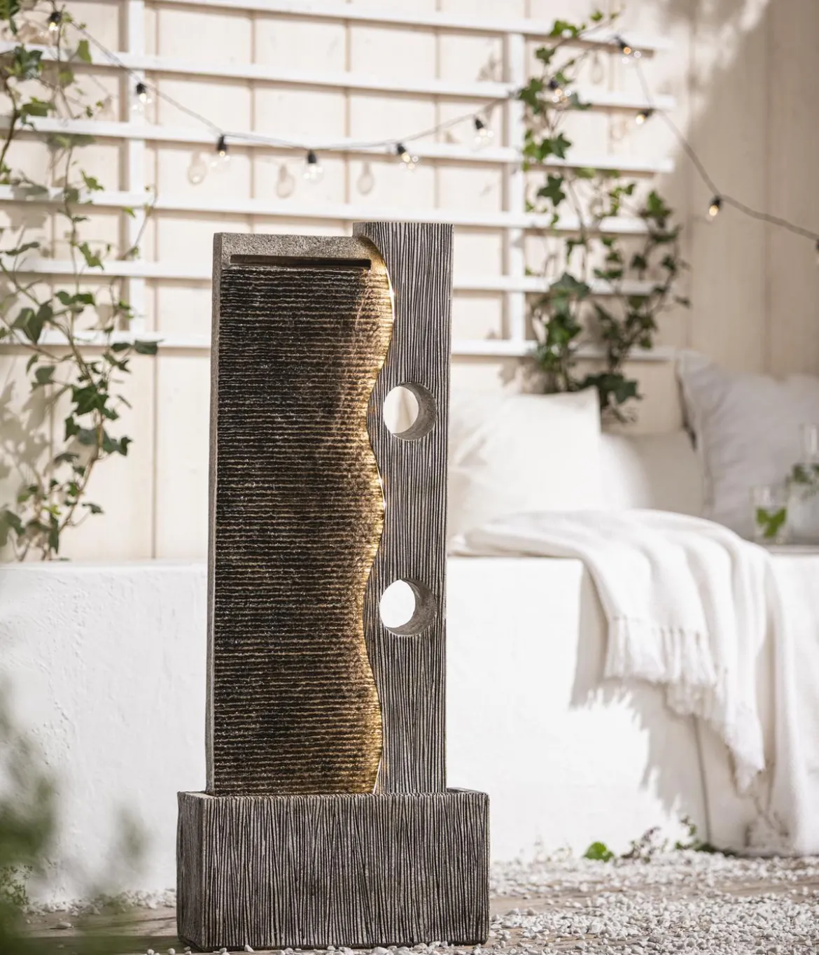 Dehner Polyresin-Gartenbrunnen Eclipse, solarfähig, ca. H100 cm