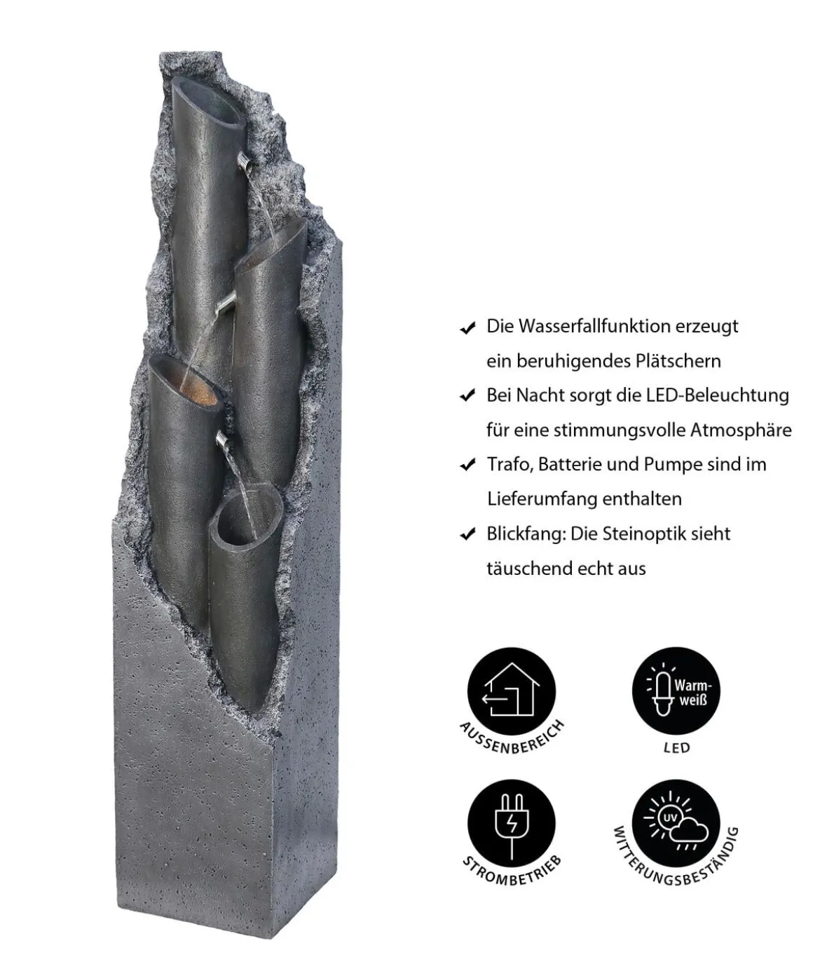 Dehner Polyresin-Gartenbrunnen Tubi, solarfähig, ca. H113 cm