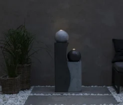 Dehner Polyresin-Gartenbrunnen Ying Yang, solarfähig, ca. H94 cm