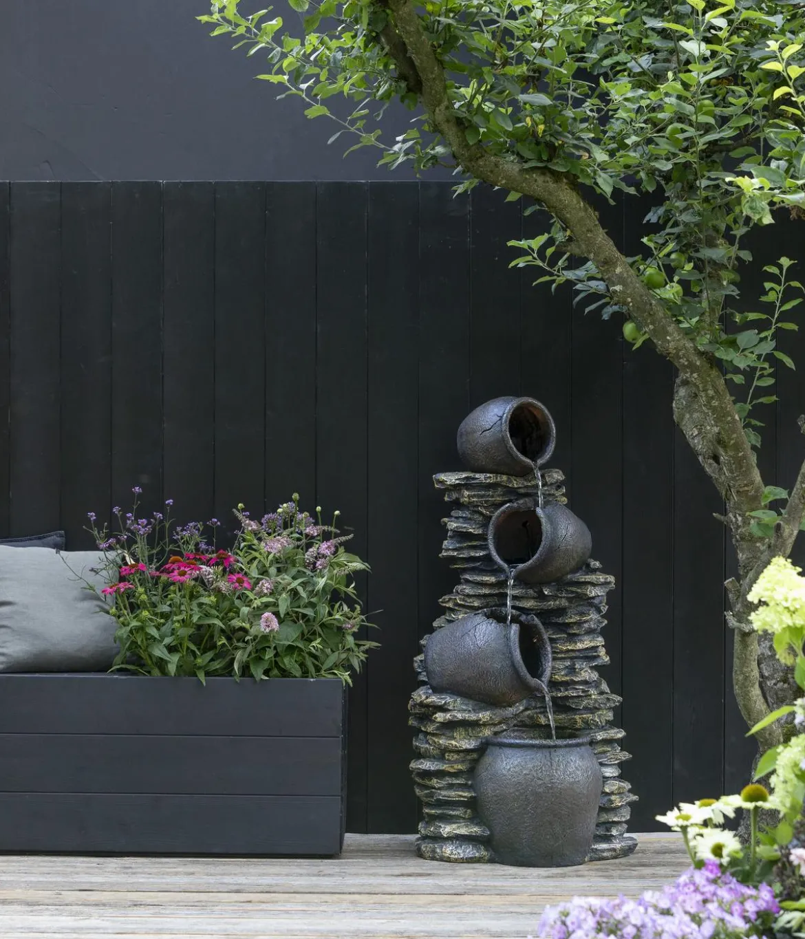 Dehner Polyresin-Gartenbrunnen Krüge, solarfähig, ca. H118 cm