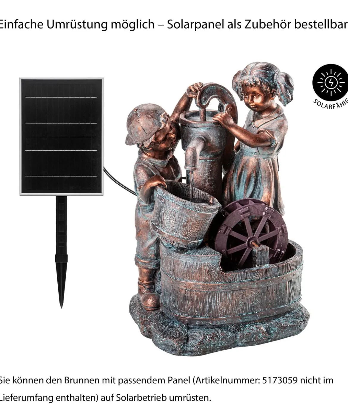 Dehner Polyresin-Gartenbrunnen Lea und Leon, solarfähig, ca. H68,5 cm