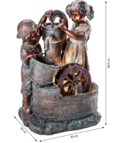 Dehner Polyresin-Gartenbrunnen Lea und Leon, solarfähig, ca. H68,5 cm