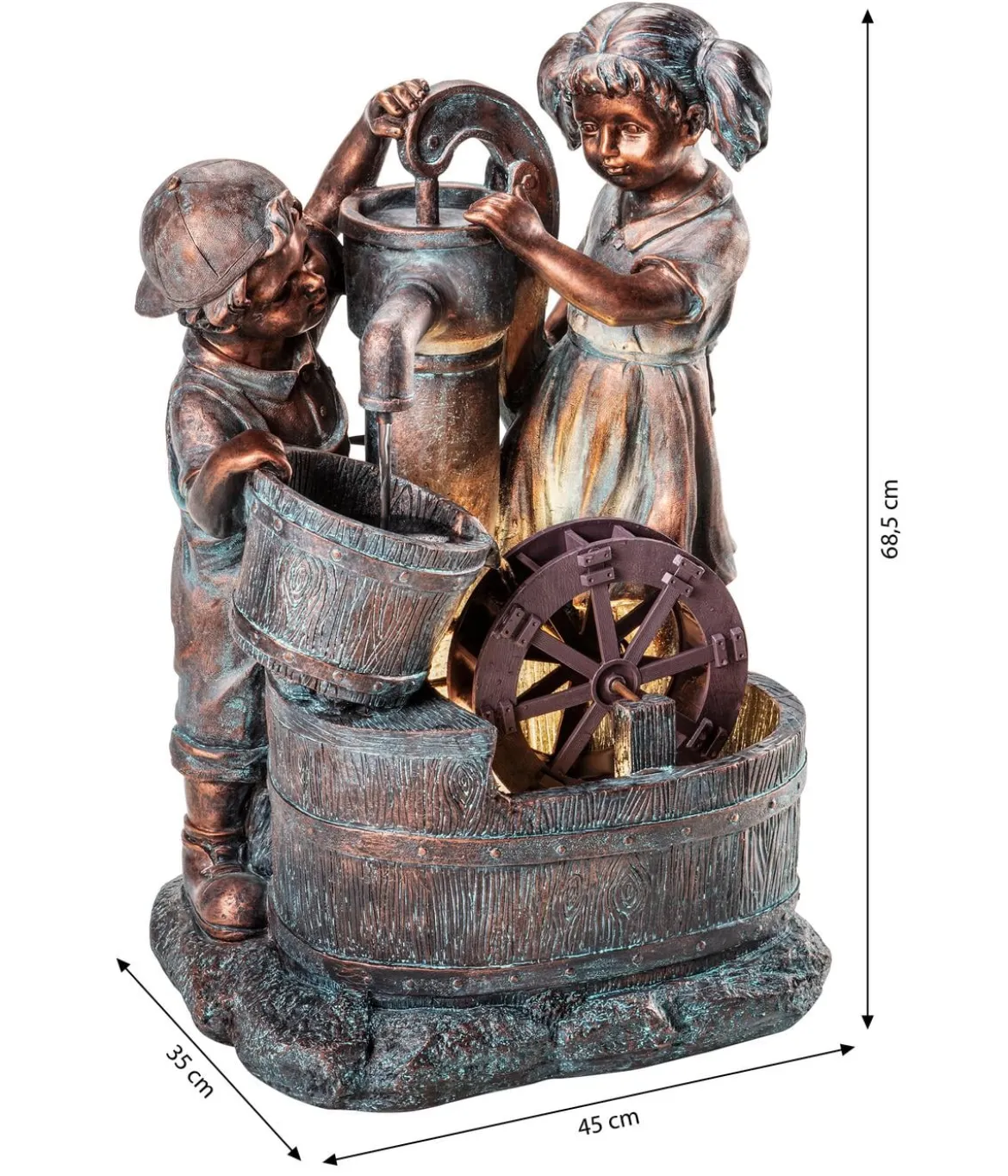 Dehner Polyresin-Gartenbrunnen Lea und Leon, solarfähig, ca. H68,5 cm