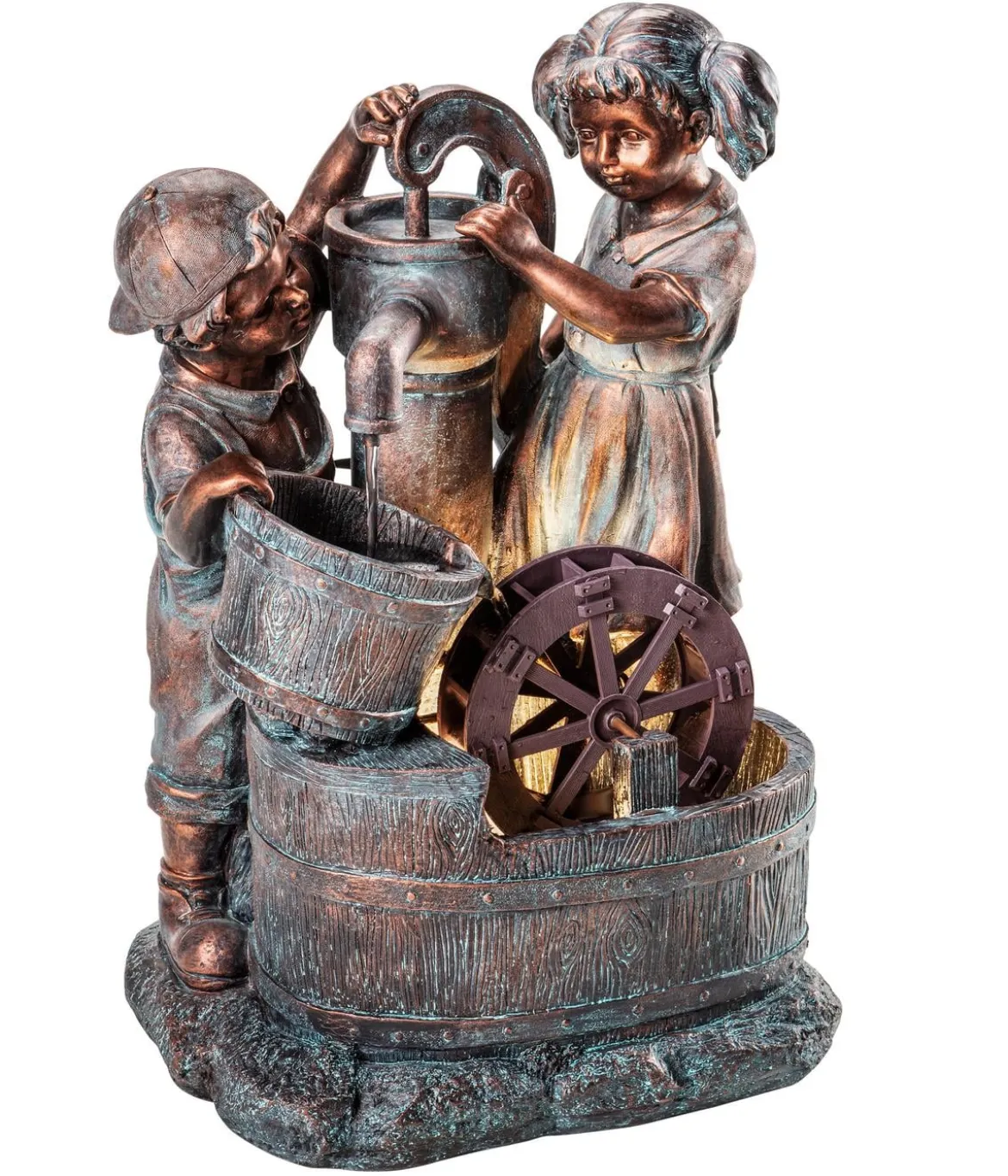 Dehner Polyresin-Gartenbrunnen Lea und Leon, solarfähig, ca. H68,5 cm