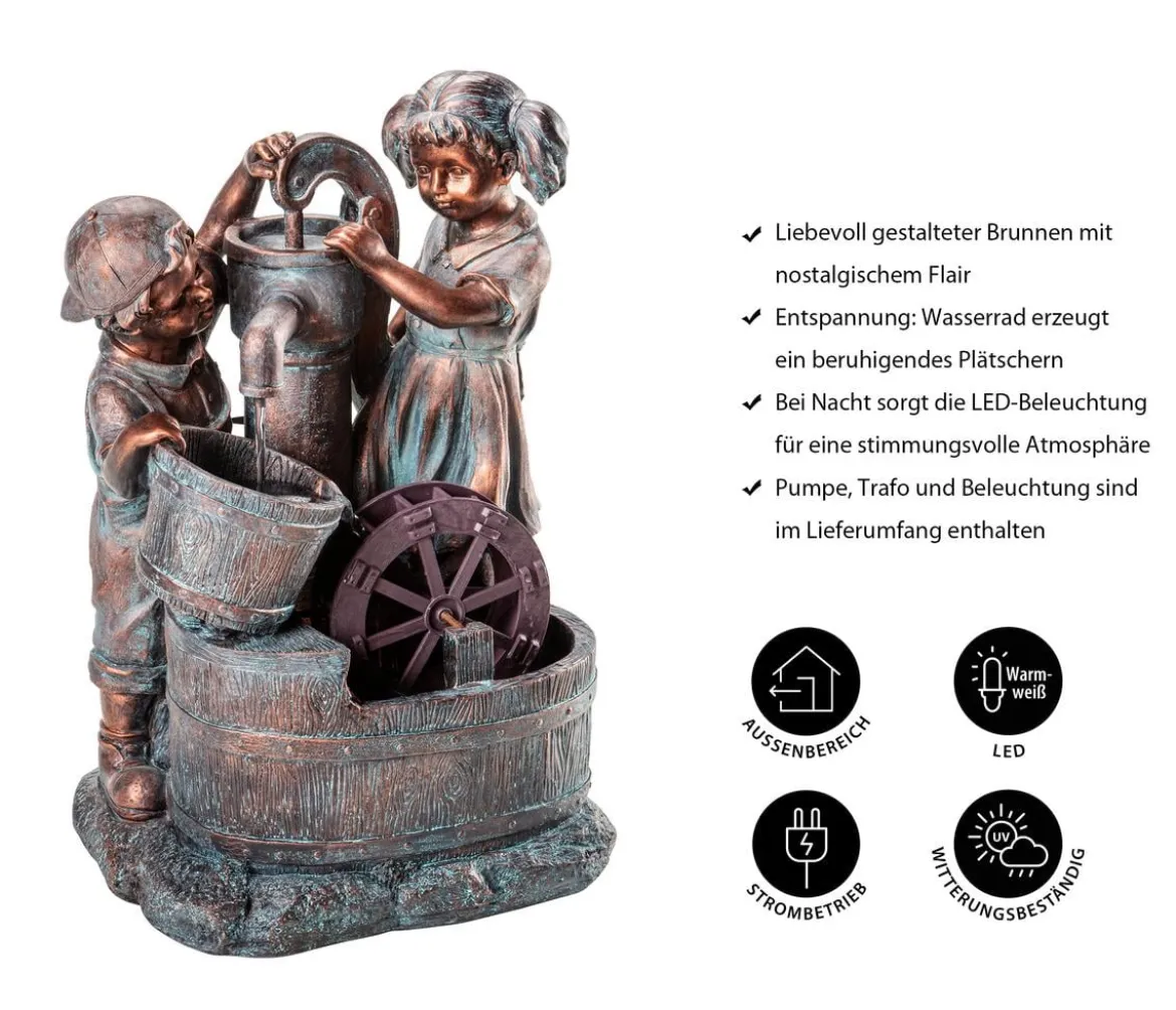 Dehner Polyresin-Gartenbrunnen Lea und Leon, solarfähig, ca. H68,5 cm