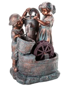 Dehner Polyresin-Gartenbrunnen Lea und Leon, solarfähig, ca. H68,5 cm