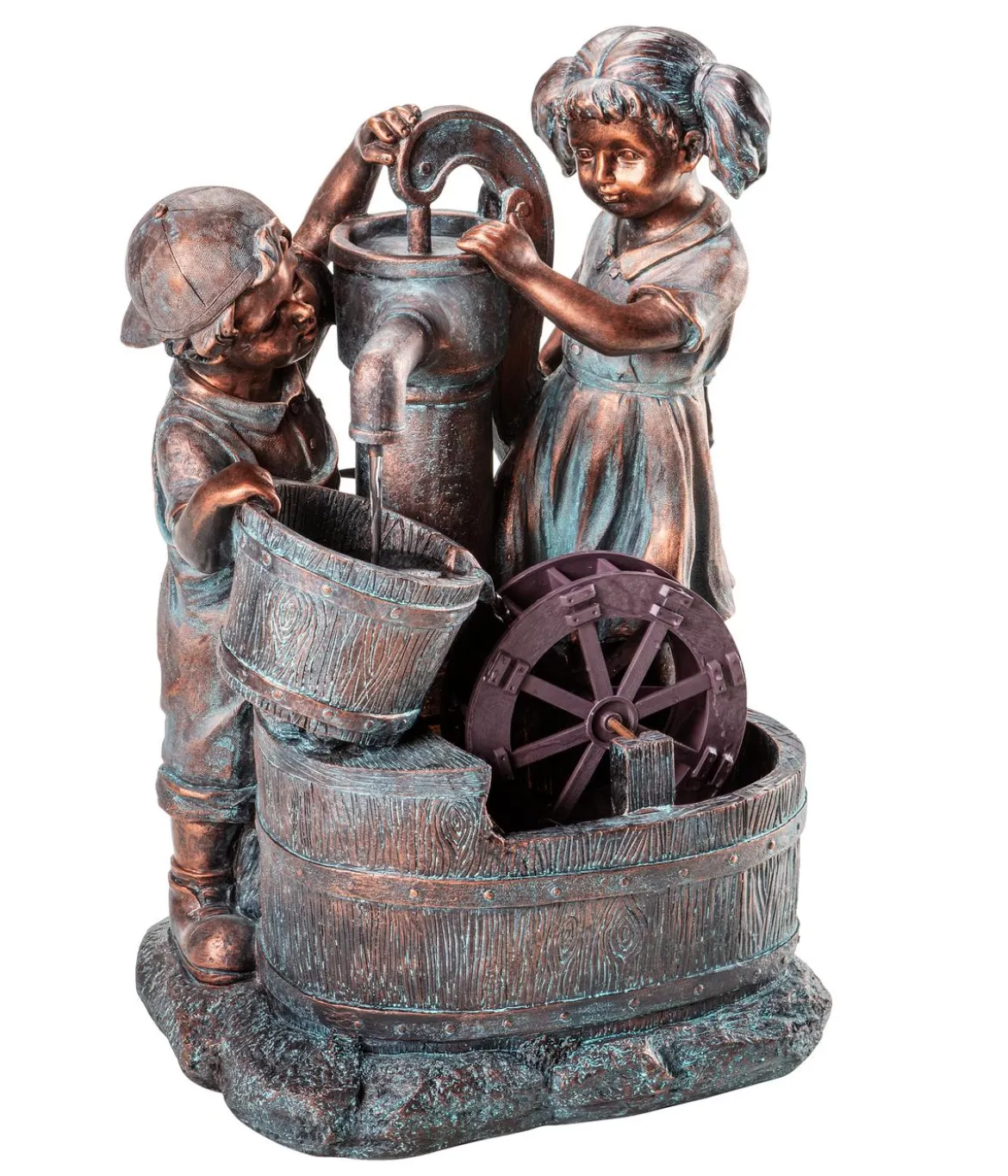 Dehner Polyresin-Gartenbrunnen Lea und Leon, solarfähig, ca. H68,5 cm