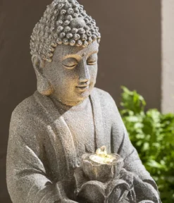 Dehner Polyresin-Gartenbrunnen Yoga, solarfähig, ca. H55 cm