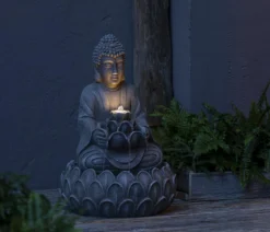 Dehner Polyresin-Gartenbrunnen Yoga, solarfähig, ca. H55 cm