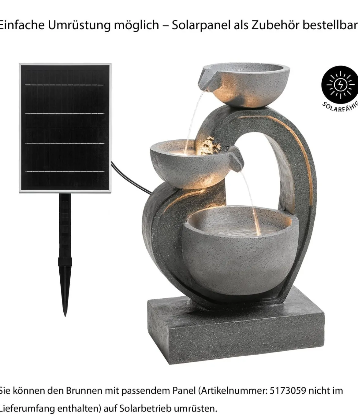 Dehner Polyresin-Gartenbrunnen Heart, solarfähig, ca. H72,5 cm