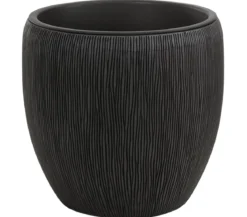 Dehner Polyresin-Pflanzvase Tokio in Riffeloptik, rund, grau