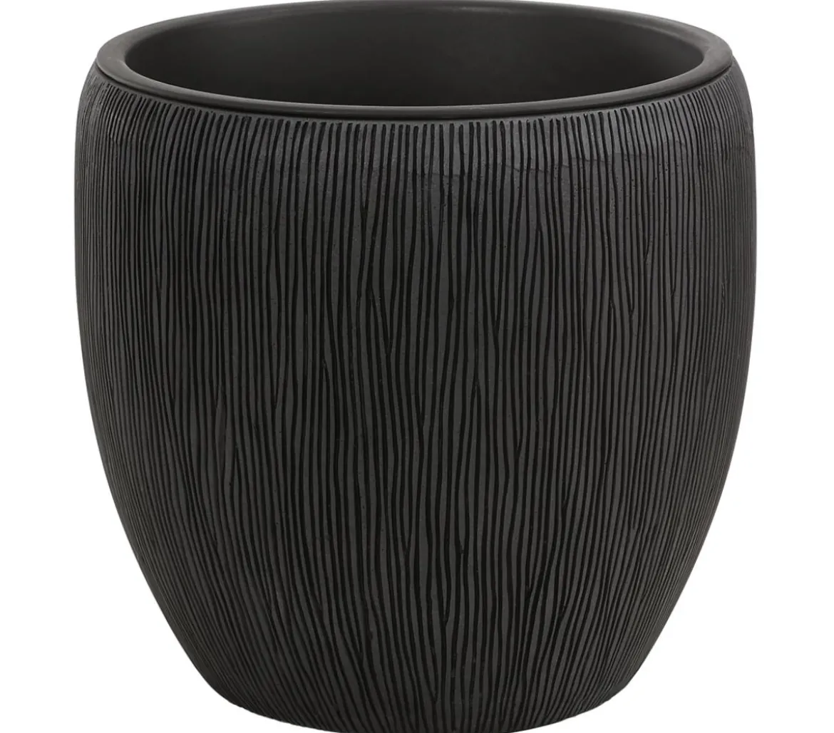Dehner Polyresin-Pflanzvase Tokio in Riffeloptik, rund, grau