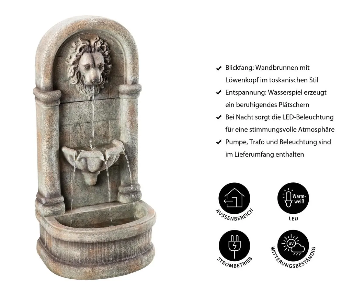 Dehner Polyresin-Wandbrunnen Faro, solarfähig, ca. H103,5 cm