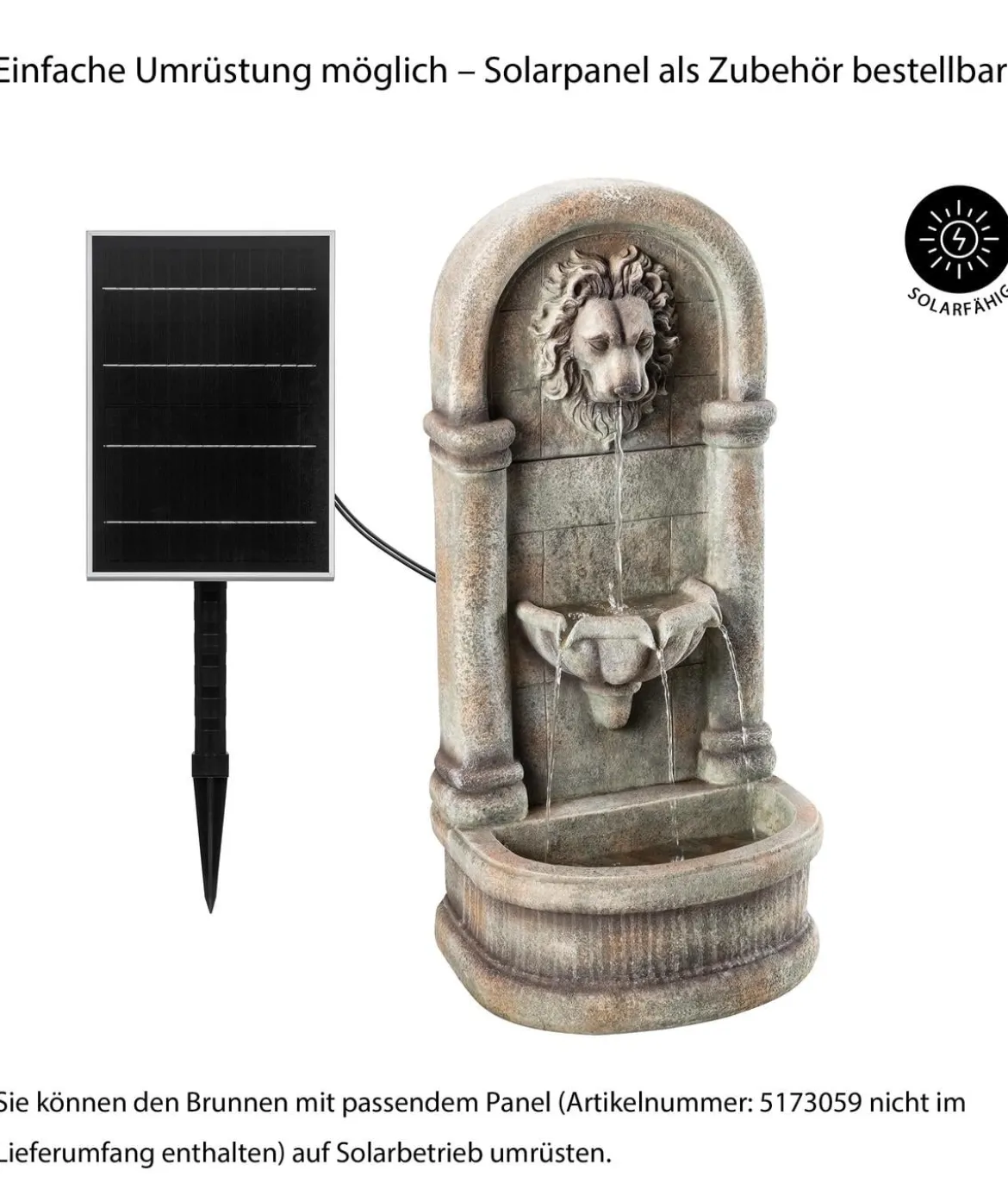 Dehner Polyresin-Wandbrunnen Faro, solarfähig, ca. H103,5 cm