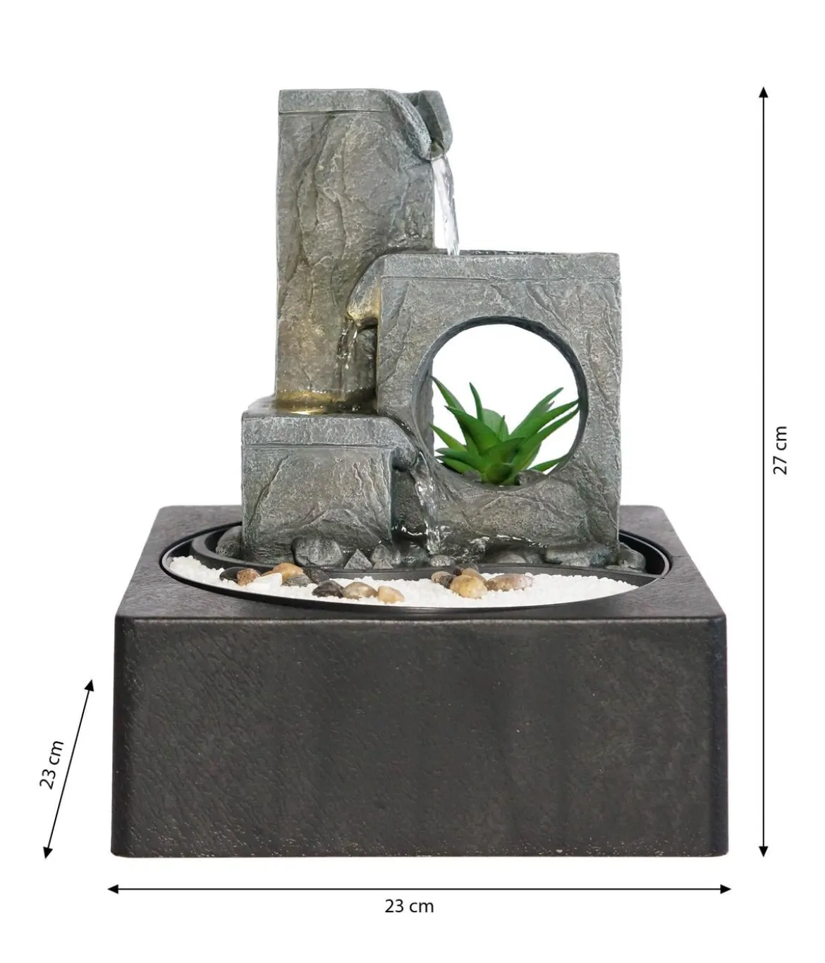 Dehner Polyresin-Zimmerbrunnen Mana mit LED-Beleuchtung, ca. H27 cm