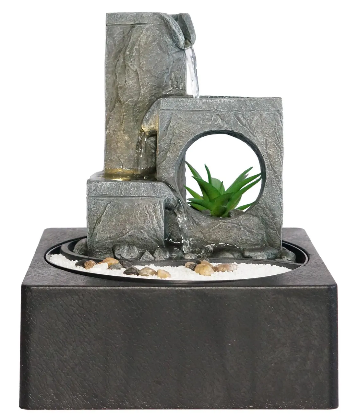 Dehner Polyresin-Zimmerbrunnen Mana mit LED-Beleuchtung, ca. H27 cm