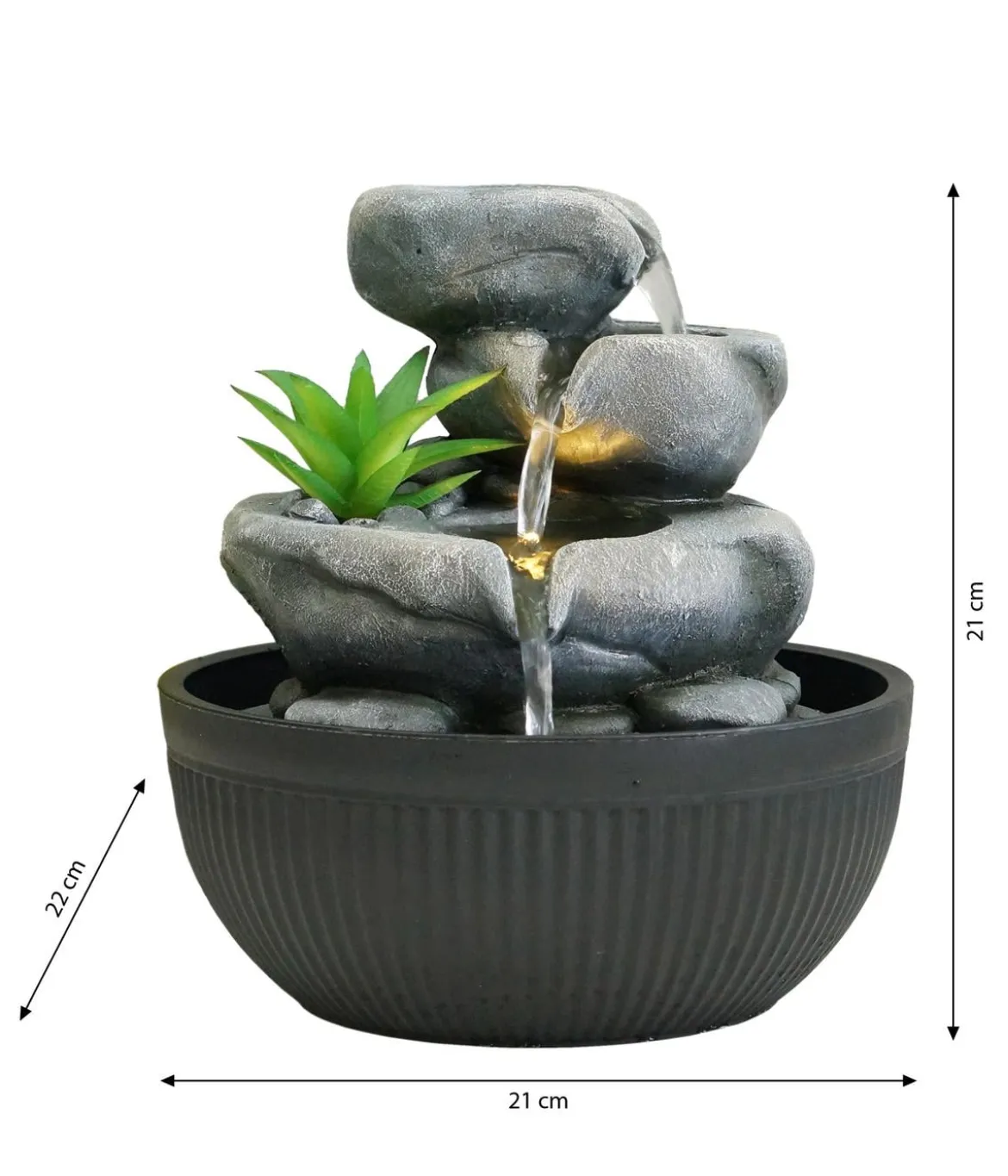Dehner Polyresin-Zimmerbrunnen Lono mit LED-Beleuchtung, ca. H21 cm